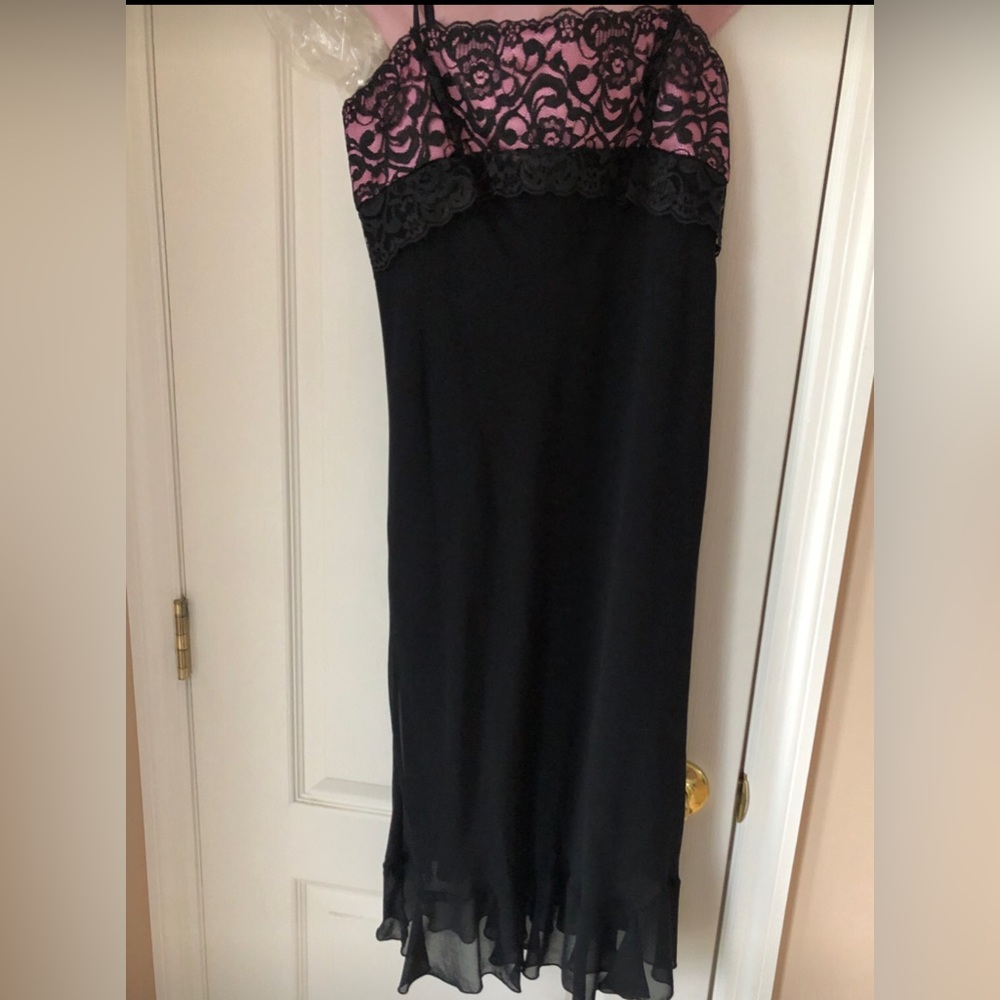 Black Lace/pink 3/4 length cocktail dress